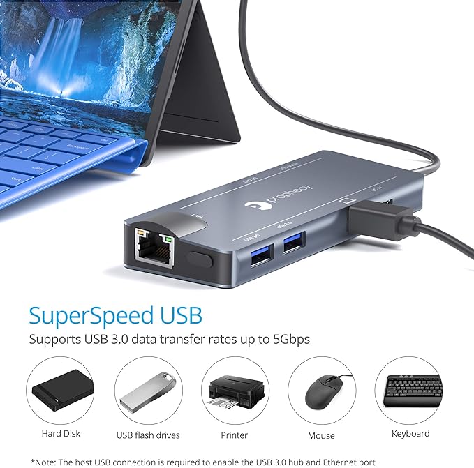 gofanco Prophecy Mini DisplayPort 4K Video Dock/Docking Station 4K @30Hz (HDMI 1.4) or 4K @60Hz (DP 1.2) USB 3.0 &amp Gb Ethernet Adapter Hub PC and MacBook TAA Compliant (Windows &amp Mac)