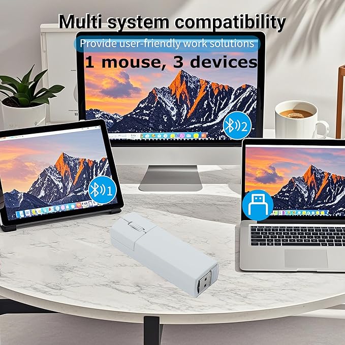 Wireless Mouse Mini Bluetooth 5.1/5.0 &amp 2.4Ghz Tri Mode MiceSmall Silent Portable Compact Finger Mice Cute Tiny Travel White Mouse for MacBook Chromebook PC Laptop Computer Tablet Office School