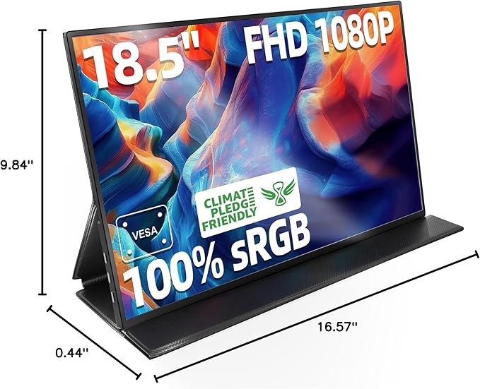 Ingnok Portable Monitor 18.5 Inch FHD 1080P 100% sRGB Laptop Screen Extender USB C HDMI Portable Gaming Monitor w/Smart Cover &amp Speakers External Monitor for Laptop Mac PC