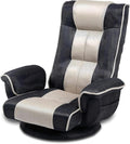 Linen Fabric Ergonomic Gaming Chair 6-Position Reclining Sofa Bed with Lumbar Support Foldable Floor Lounger with Thick Cushion Armrests &amp Side Pockets for Esports Reading Napping (Grey + Bei