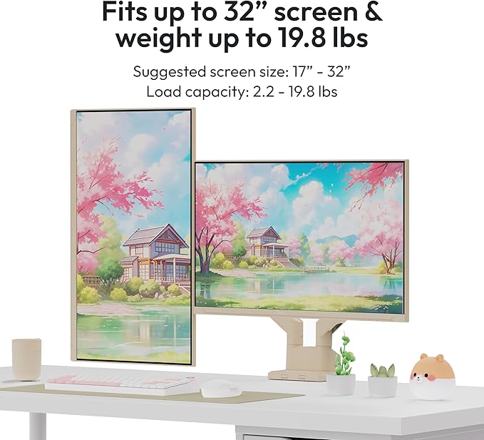 Pixio Two PX248 Wave Beige 24 inch 200Hz FHD 1080p Resolution Fast IPS Panel 1ms GTG Response Time Gaming Monitor and PS1D Wave Beige Dual Monitor Arm - Fits up to 32 inches and 19.8lbs