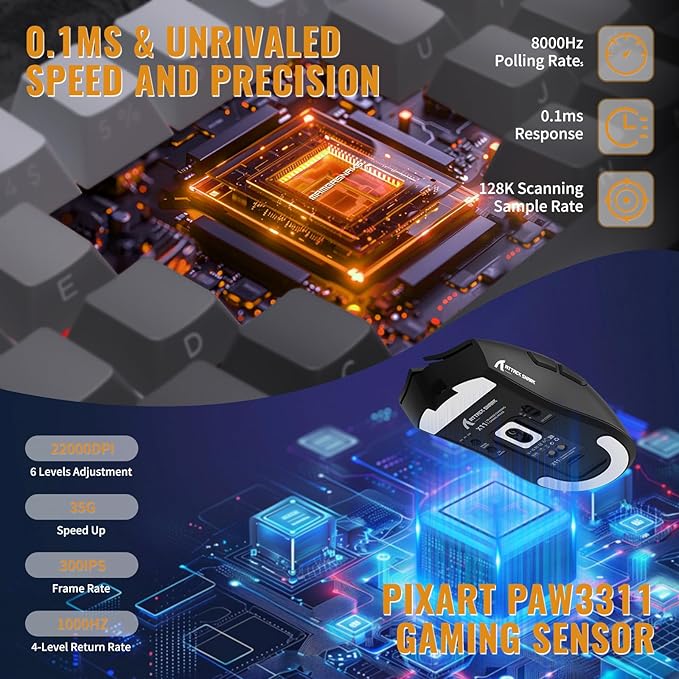 ATTACK SHARK X11&ampX60HE Mechanical Wireless Gaming ComboRapid Trigger Magnetic Switches 8K Keyboard59g Ultra-Light Mouse with Charging Dock 22K DPIPAW3311RGB Backlit 3-Mode with Coiled Cable-B