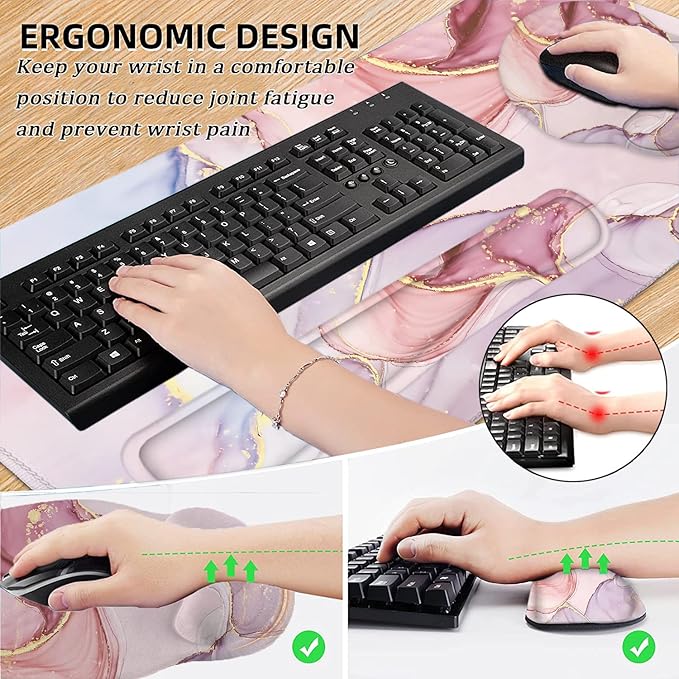 LATEEFAH Mouse Pad with Wrist Rest Large Mouse Pad Ergonomic Gaming Desk Pad Keyboard Wrist Rest Set 4-in-1 Desk Mat Keyboard Mat for Home Office