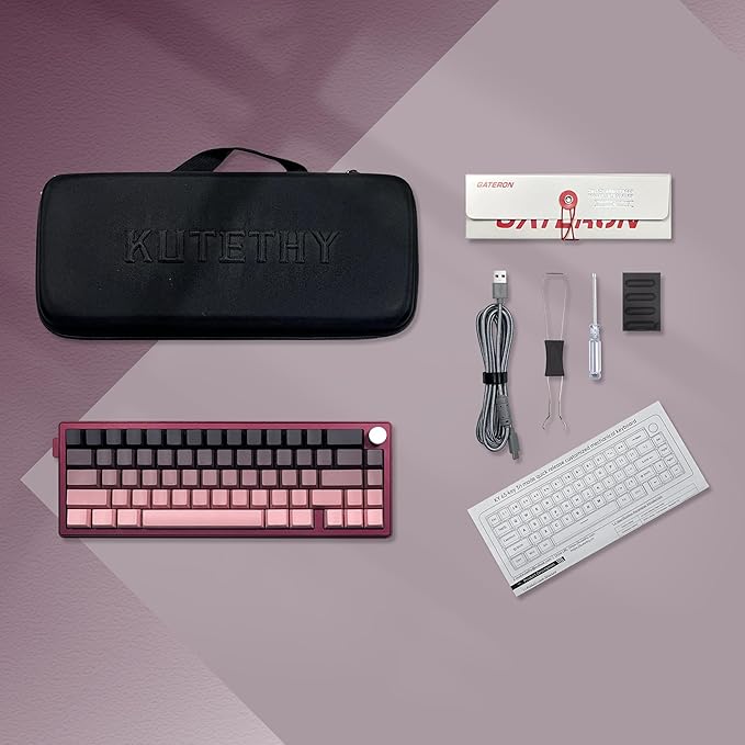 KY65 Wireless Mechanical Keyboard65% Gasket Hot Swappable Custom KeyboardRGB BacklitPre-lubed Gateron SwitchesSide Printed PBT Keycaps2.4GHz/TYPE-C/BT5.0 Mechanical Gaming Keyboards Pink&ampBla