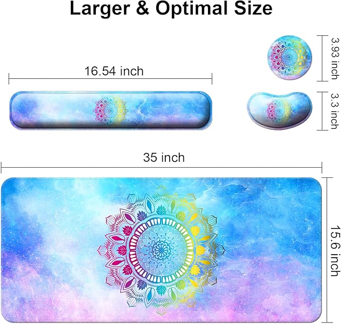 Keyboard Wrist Rest + Mouse Pad with Wrist Support + Desk Mat + Coaster 4 in 1 Set XXL Large Gaming Mousepad Cute Ergonomic Mouse Pads for Desk Computer Laptop Office Decor-Star Mandala