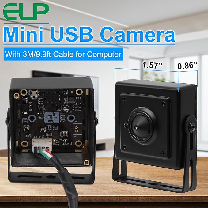 ELP Sony IMX323 Sensor Mini Pinhole Low Light USB Camera with Metal Case 0.01Lux H.264 UVC USB2.0 Video Webcam Home Surveillance Baby Camera for PC Computer Laptop Raspberry Pi