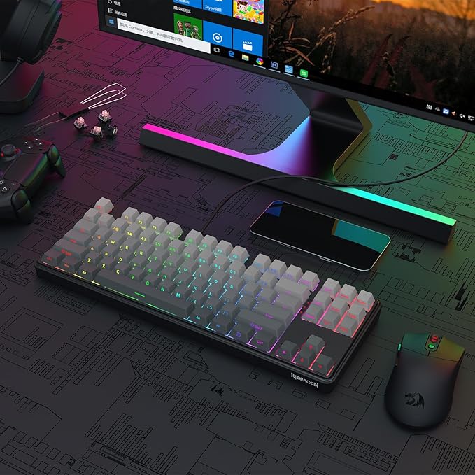 Redragon K707 HE Rapid Trigger Gaming Keyboard 87 Keys TKL Wired Mechanical Keyboard w/Hyper-Fast Actuation Hall Effect Magnetic Switch Actuation Point Adjustable Side Printed PBT Gradient Keycaps