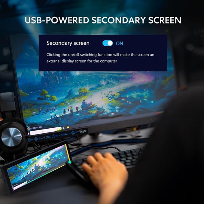 Lian Li 8.8 Universal Screen for PC - Adjustable Mounting for Any Computer Setup - Customizable ARGB Frame - PC Temperature Display Panel - LCD Screen Display - Mini Monitor - SM088X (US88 v1 Black)