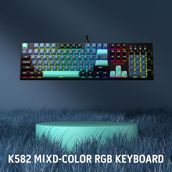 Redragon K582 SE Wired RGB Gaming Keyboard 104 Keys Mechanical Keyboard w/Mixed Color Round PBT Keycaps Dynamic 16.8M RGB Backlit &amp Linear Red Switch Redefine Software Supported