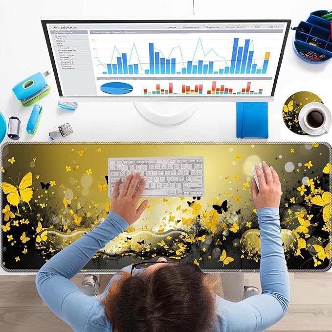 Keyboard Wrist Rest+Mouse Wrist Pad+Desk Pad SetMemory Foam Ergonomic Easy Typing Pain Relief for Computer Laptop Office Home - Flowers and Butterflies