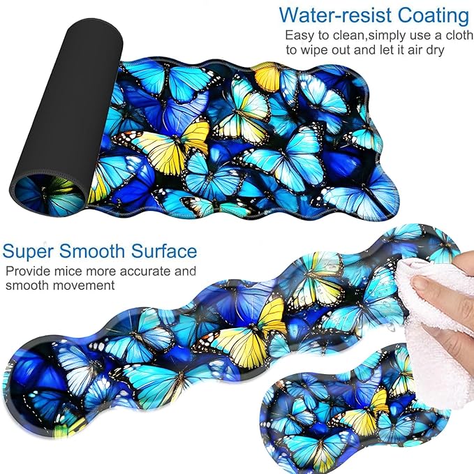 Desk Mat Mouse Pad with Wrist Rest 4-in-1 Large Mouse Pads for Desk Ergonomic Mouse Pad and Keyboard Wrist Rest Gaming Keyboard Mat for OfficeColorful Butterflies