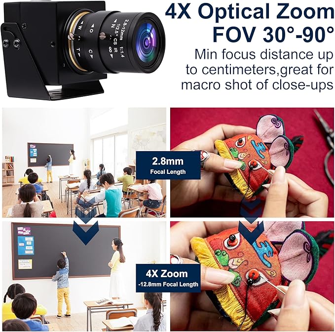 SVPRO USB Camera 1080P Full HD Webcam 2MP Machine Vision Industrial Camera 2.8-12mm Varifocal Lens Manual Focus Webcam 100fps/60fps/30fps for WindowsMacLinuxAndroid
