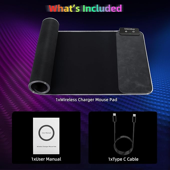 Gaming Mouse Pad Wireless Charging Mouse Pad Gaming 31.5x11.8 Large RGB Desk Mat for Laptop/Computer/Keyboard 9 Light Modes Waterproof Smooth Surface Non-Slip Base Black