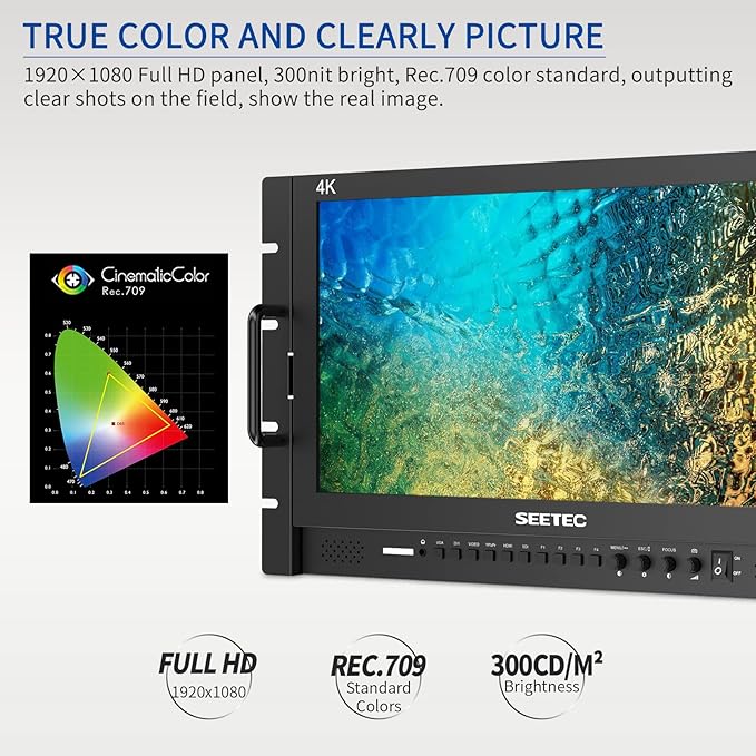 SEETEC P173-9HSD-RM 17.3 7RU Rack Mount Broadcast LCD Director Monitor with 3G-SDI HDMI YPbPr Input and Output Full HD 1920×1080