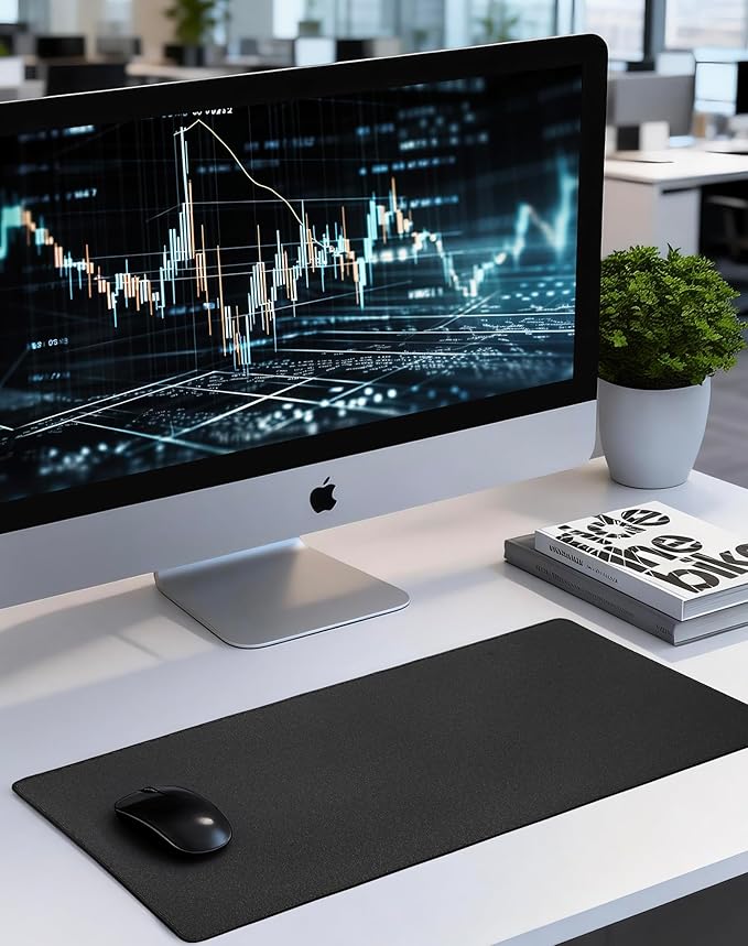 ALOANES Black Waterproof Desk Mat Large Mouse Pad with Extended Mouse Mat with Anti Slip Base Stitched Edge Grain Jacquard Surface Perfect for Gamer Office &amp Home 3XL 15.74''x35.43''x0.12''