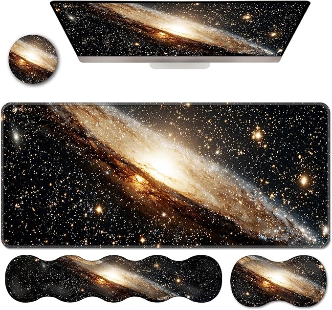 Ergonomic Keyboard Wrist Rest &amp Mouse Pad Wrist Rest SetXL Gaming Desk Mat 31.5x 11.8Non-Slip BaseMemory FoamEasy Typing Pain Relief for Office &amp HomeGalaxy in Deep Space