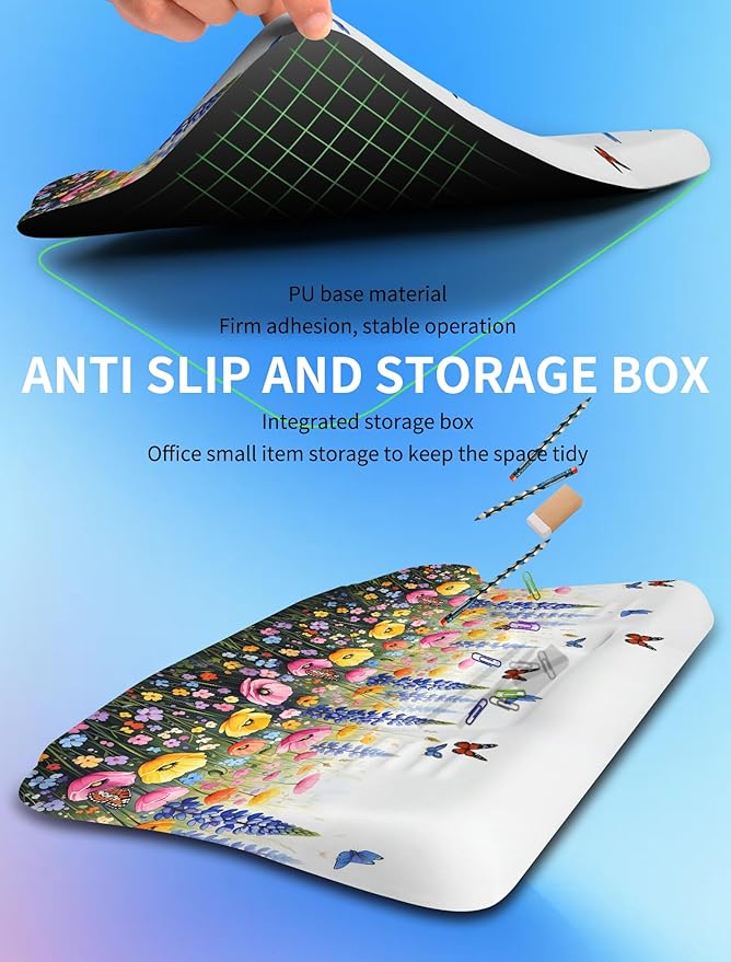 Ergonomic Wave Wrist Rest with Keyboard Stand Cushioned Palm Rest Comfortable Integrated Memory Foam for Natural Typing and Relieve Wrist Pain Flowers and Butterflies