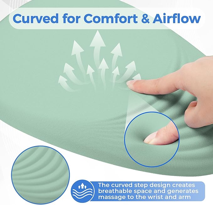 Ergonomic Mouse Pad with Wrist Support Memory Foam Wrist Rest for Pain Relief &amp Carpal Tunnel Non-Slip Base for Office Computer PC Laptop (12x8x1.2inch Light Green)