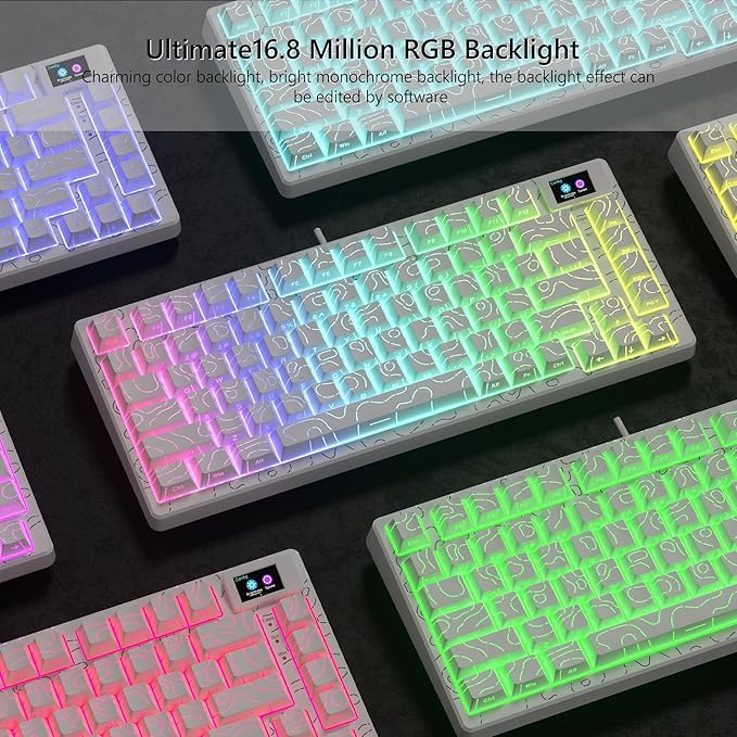 Womier SK80 75% Percent Keyboard Gaming with Color Multimedia Display Mechanical Keyboard Topographic Hot Swappable Gasket Mount RGB Creamy Key Board Pre-lubed POM Switch for Mac/WinWhite