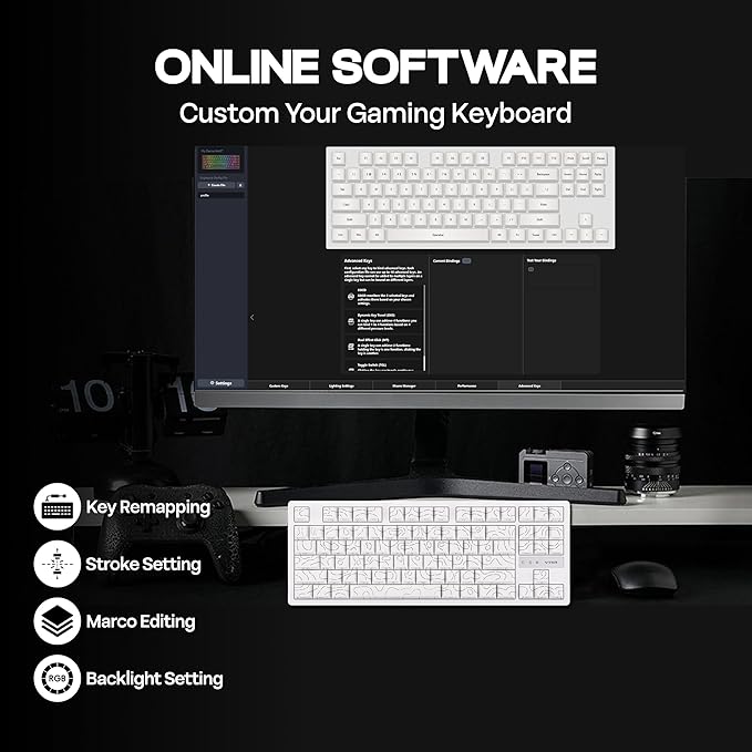 MechLands VTER ATO87 HE Magnetic Gaming Keyboard with Adjustable Actuation Hall Effect Keyboard with 0.125ms Latency 8K Polling Rate 87-Key Hot-Swappable RGB Customizable Keys (White)