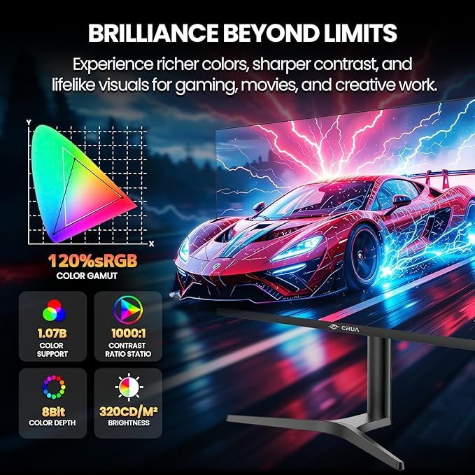 CRUA 32'' 4K Gaming Monitor 160Hz UHD 3840x2160 IPS Screen Height/Pivot/Swivel/Tilt Adjustable Vertical Monitor Support FreeSync Built-in Speakers 120% sRGB PIP/PBP HDMI 2.0 &amp DP 1.4-Black