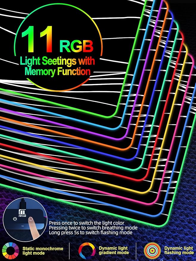 XXL Mouse Pad with Foldable Phone Holder - Black RGB Desk Mat with 15W Fast Charging LED Gaming Mousepad with 11 Light Colors Waterproof Non-Slip Pad (Stand XXL RGB Wavy)