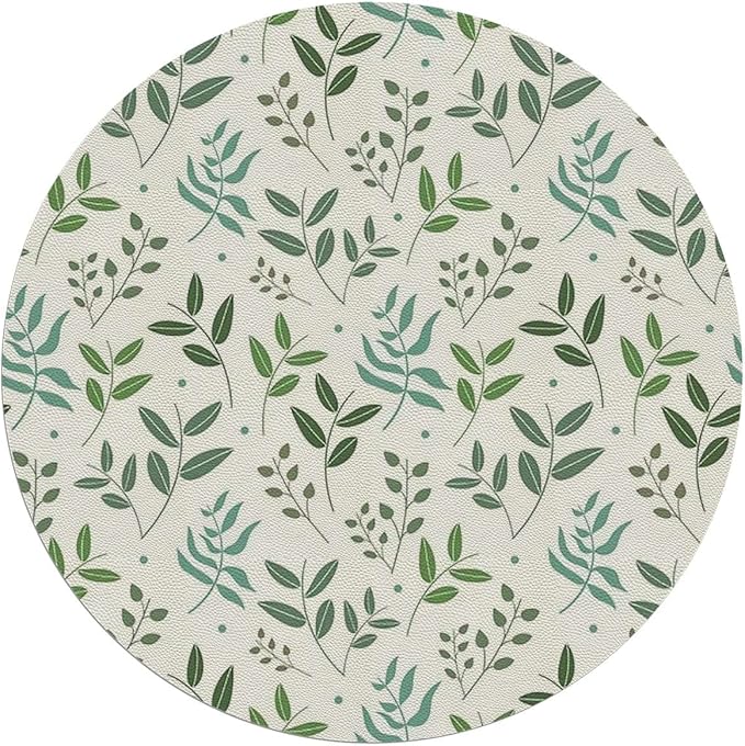 Olive Avocado Green Leather Office Gaming Rolling Floor Mat Green Leaf Watercolor Style Multi-Purpose Computer Desk Chair Mat for Gaming Large Anti-Slip Floor Protector for Home Office Diameter 55 in