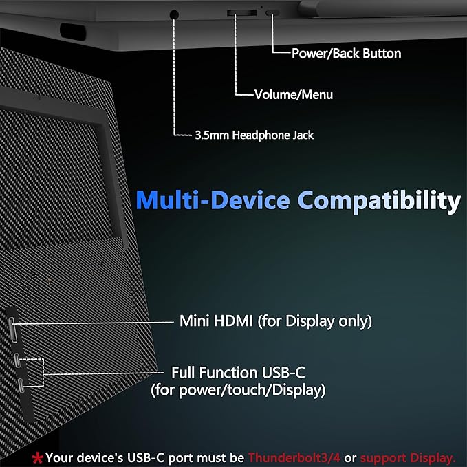 13.3” 1080P OLED Portable Monitor Touchscreen 100000:1 contrast ratio 500 nits brightness Display Built-in Stand Speakers HDR Portable ScreenTravel Monitors for Laptop Mac PC Phone PS4/5 Xbox Switch