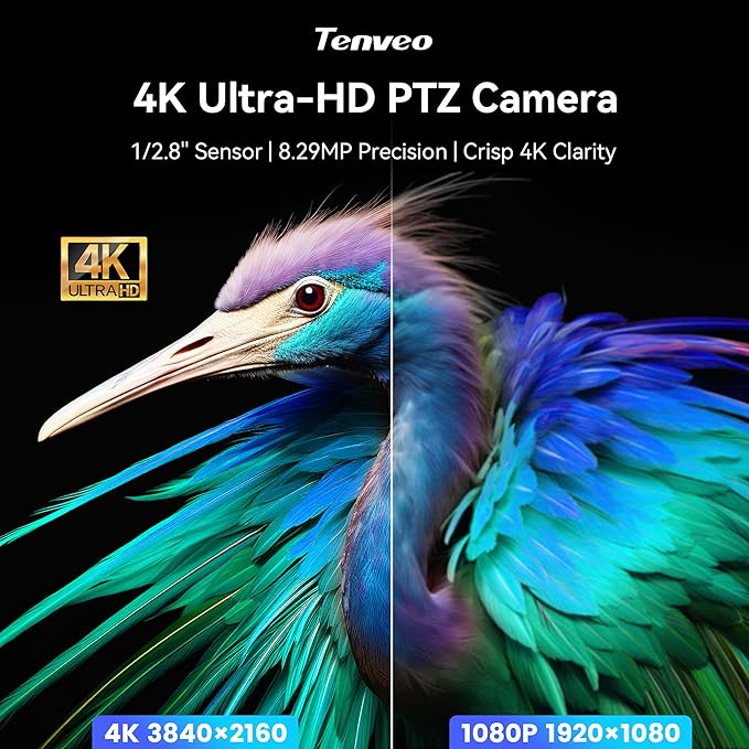 Tenveo 4K AI Auto-Tracking PTZ Camera 3X Optical Zoom USB3.0/HDMI/RS232 93° Wide-Angle UHD 4K 30FPS for Video Conferencing Business Meetings Live Streaming Church Worship Zoom Teams OBS