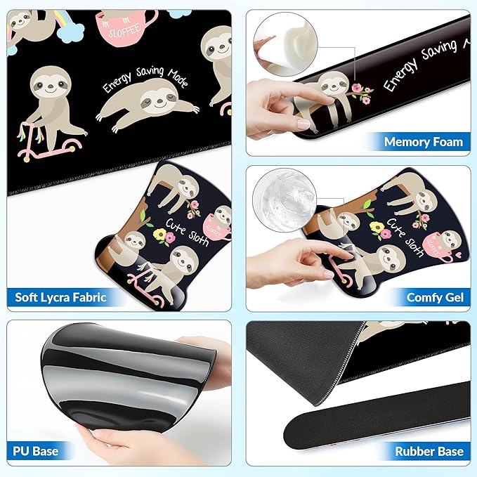 Desk Mat Set + Keyboard and Mouse Pad with Wrist Rest Support4-in-1 Large Mousepad Computer Mats for Desktop Home &amp Office -Sloths