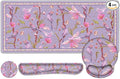 Flower Desk Mat 4in1 Large Mouse Pad with Wrist Rest Cute Desk Matt for Desktop Desk Pad Mat Anti-Slip XXL Computer Ergonomic Mousepad with Wrist Support for Keyboard and Mouse I Purple Bird