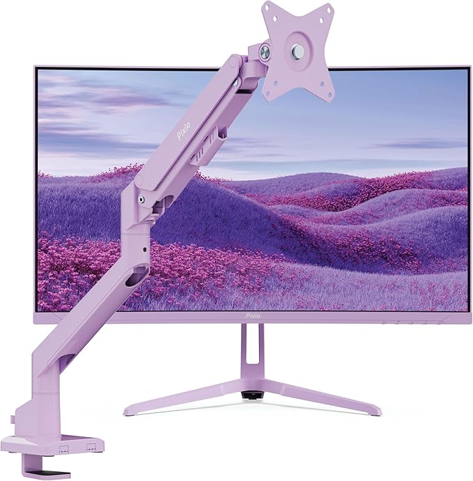 Pixio PXC248WAVE Purple 24 inch 200Hz Refresh Rate FHD 1080p Resolution 1500R Curve Fast VA Panel 1ms GTG Response Time HDR Curved Gaming Monitor and PS1S Wave Purple Single Monitor Arm