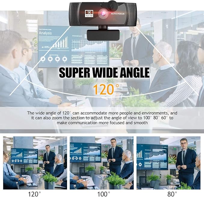 1080p Webcam Full HD Camera with Microphone AutoFocus 120-degree Wide Angle Web Camera with Tripod Stand and Privacy Cover for Zoom/Skype/FaceTime Conferencing and Video Calling