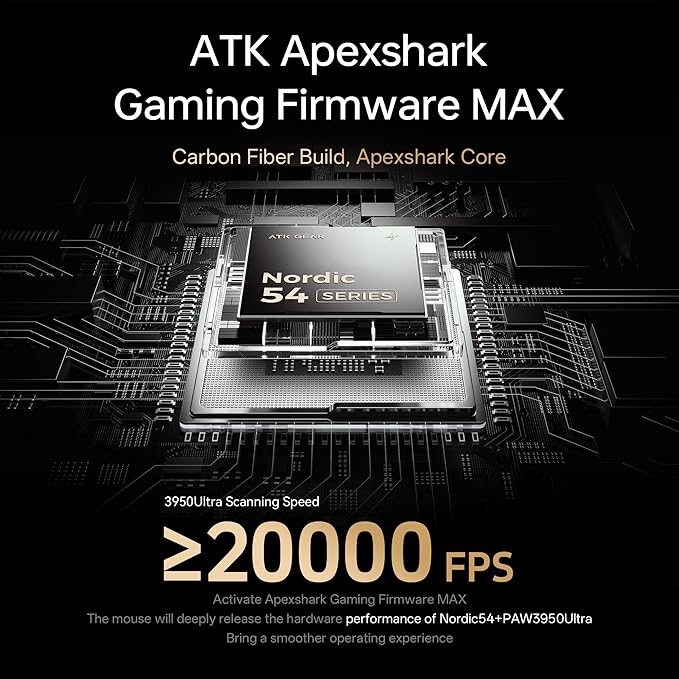 ATK Blazing Sky Ghost Hollow Carbon Fiber Wireless Gaming MousePAW3950 Ultra Sensor Nordic 54L15 8k Poling 48g Tri-Mode 2.4G/Bluetooth/Wired