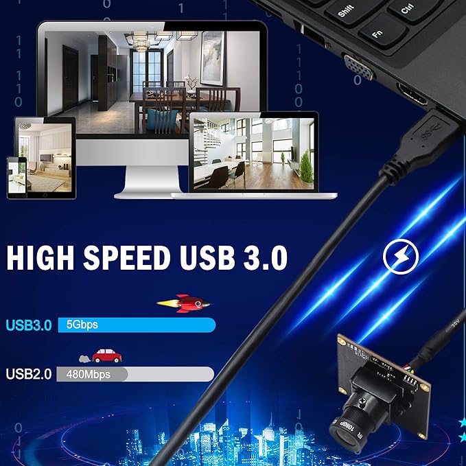 High Speed USB3.0 Camera Module High Definition 1280 * 1080@50fps 2MP Webcam Full HD 1080P USB Camera with IMX291 Sensor Plug&ampPlay USB Webcam for WindowsLinuxRaspberry Pi