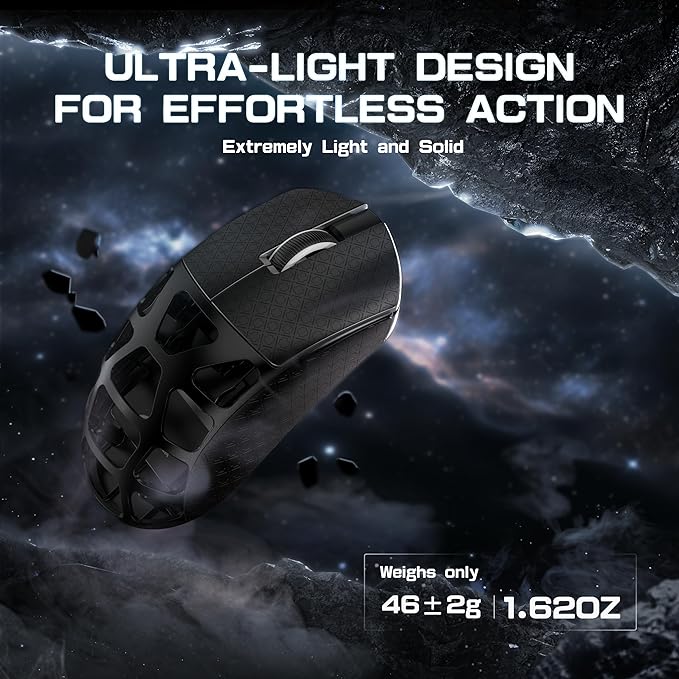 FELICON x Attack Shark R3 Magnesium Alloy Wireless Gaming Mouse 46g Ultra-Lightweight Skeletal Shell PAW3395 26K DPI 8K Polling Tri-Mode 2.4G/BT/Wired for PC Mac Laptop - Black &amp Griptape