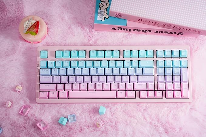 ZORNHER ZH980 Mechanical Keyboard95% Pink &amp Blue Creamy Keyboard with Number PadGaming Keyboard Full SizeShine Through PBT KeycapsCreamy Sounding Linear Switches