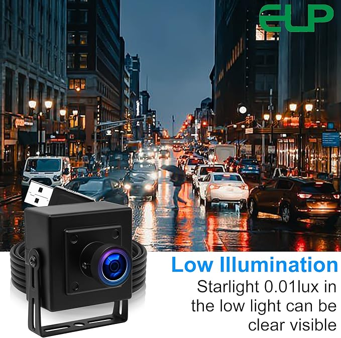 ELP Sony IMX323 Sensor Wide Angle Low Light Mini USB Camera Module with Metal Case HD 1080P 170degree Fisheye Webcam for Computer H.264 UVC USB2.0 Home Surveillance PC Camera for Laptop
