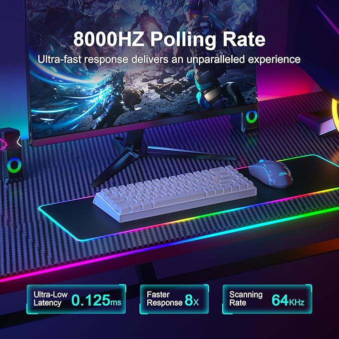 MageGee AIR68 Wireless Hall Effect Gaming Keyboard 60% RGB Magnetic Switch Keyboard with Rapid Trigger Adjustable Actuation 8KHz Polling Rate 0.01mm RT Accuracy 6000mAh Hot-Swap (White)