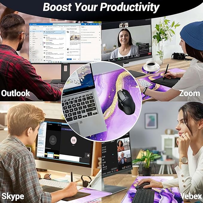 Large Mouse Pad and Keyboard Wrist Rest Desk Pad for Keyboard and Mouse 4-in-1 Large Gaming Mouse Pad with Wrist Support Desk Mat for Home Office Study GamePurple and Gold Marble