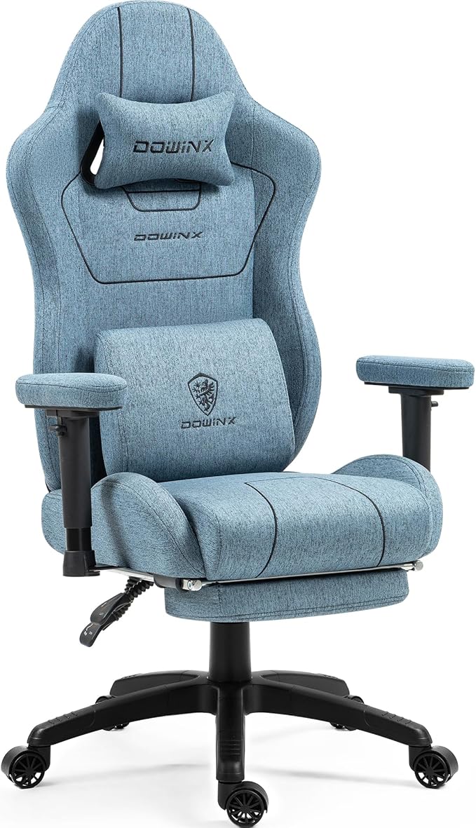 Dowinx Fabric Gaming Chairwith Pocket Spring Cushion Ergonomic Computer Chair with Massage Lumbar Support Comfortable Reclining Game Office Chair 300lbs for Adult Blue