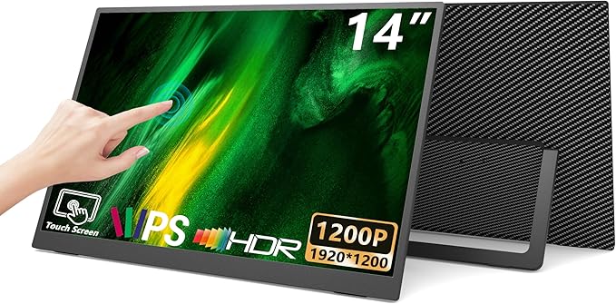 Portable Monitor Touchscreen 14” 1920 * 1200P Gaming DisplayBuilt-in Stand Speakers HDR IPS External Monitor for Laptop PortableTravel Monitors for Laptop Mac PC Phone PS4/5 Xbox Switch