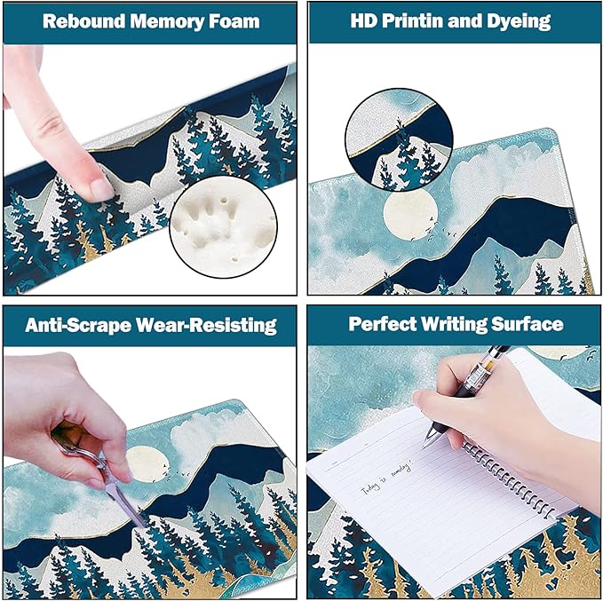 ARTSO Large Gaming Mouse Pad Set Keyboard Wrist Rest Support + Mouse Wrist Cushion + Extended Mousepad + Coaster 35x15.5in Multifunctional Desk Mat Abstract Mountain