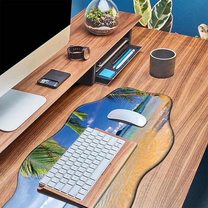 Beach Palm Desk Mat Mouse Pad 35.4X15.7 XL Extended Mousepad Huge Mouse Pads with Stitched Edges Desk Pad for Work Game Office Home