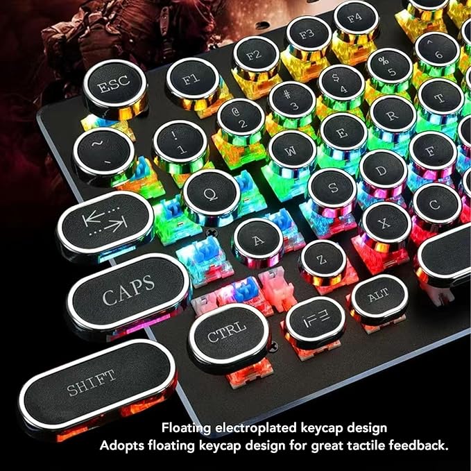 Vikye RGB Backlit Gaming Keyboard 104 Keys Blue Switch Mechanical Keyboard with Multimedia Shortcut Keys Ergonomic Design for 7 8 10 for OS X PC Laptop (Black)