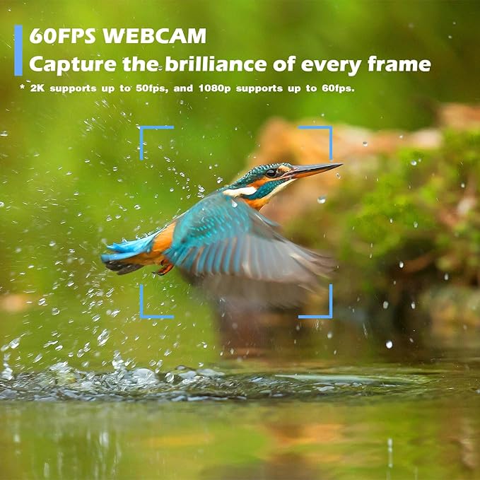 W4 2K Autofocus Webcam with Dual Mics &amp LED Light 1080P 60fps/2K 50fps USB Streaming Camera for PC Laptop Switch 2 Desktop - Plug and Play