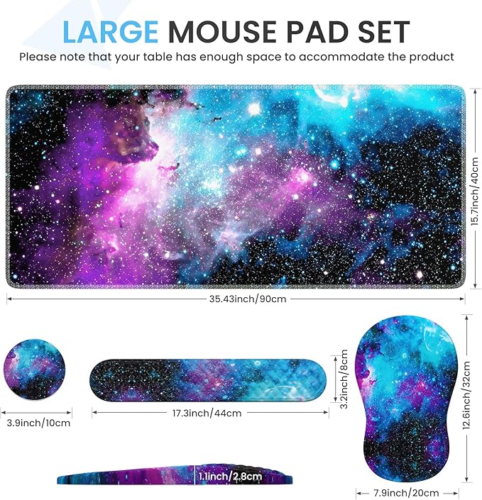 Desk Mat with Wrist Support Desk Pad for Keyboard and Mouse Purple Desk Mat Keyboard Pad and Mouse Pad Combo Carpal Tunnel Mousepad Gaming for Office Galaxy Space Purple Nebula