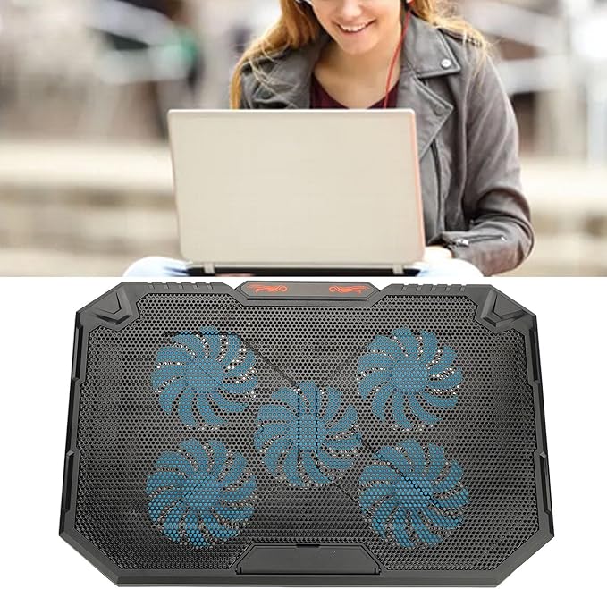 Notebook Cooler Cooling Pad with 5 Fans RGB Lights 7 Heights Plastic and Iron Material USB Powered for 13 17 Inch Laptops