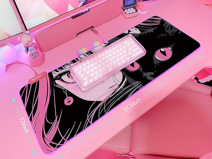 JMIYAV Pink RGB Gaming Mouse Pad 31.5x12 Inch PC XL Large Extended Glowing Led Light Up Desk Pad Non-Slip Rubber Base Computer Cute Mousepad Mat Desk Accessories Gaming Setup 2744
