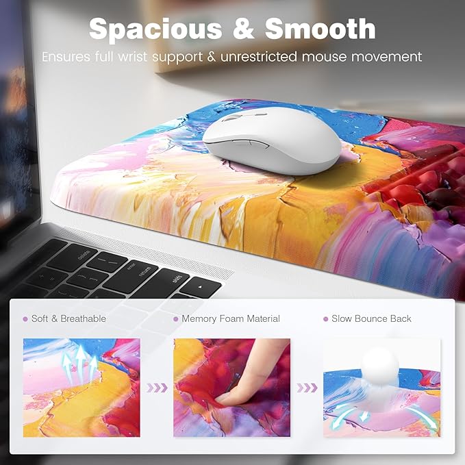 Ospelelf Ergonomic Wrist Rest for Computer Keyboard Pad Large Arm Rest Wrist Support for Mouse Relieve Wrist Pain Multicolored